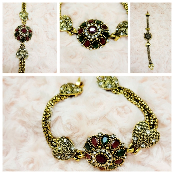 COPY - New Special Vintage Rustic golden bracelet Emerald and rubies - Picture 6 of 11